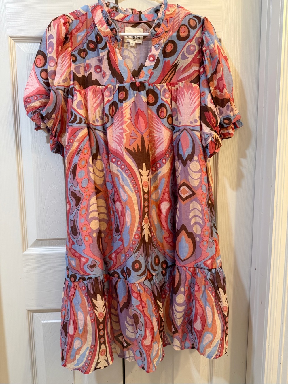 Umgee Pink Purple Paisley Tiered Mini Dress